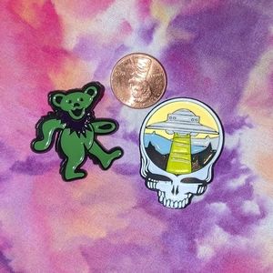 Grateful Dead enamel Pins, 1 dancing bear pin, 1 SYF pin